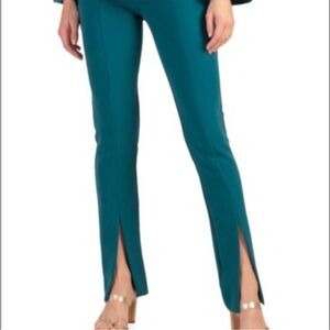 Trina Turk Front Slit Dress Pants Women Sz 4 Dark Teal Blue Green New